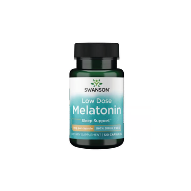 Swanson's Low Dose Melatonin 1 mg, offering 120 capsules, is labeled